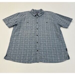 Patagonia Shirt Mens XL Blue Plaid Back Step Organic Cotton Hemp Short Sleeve